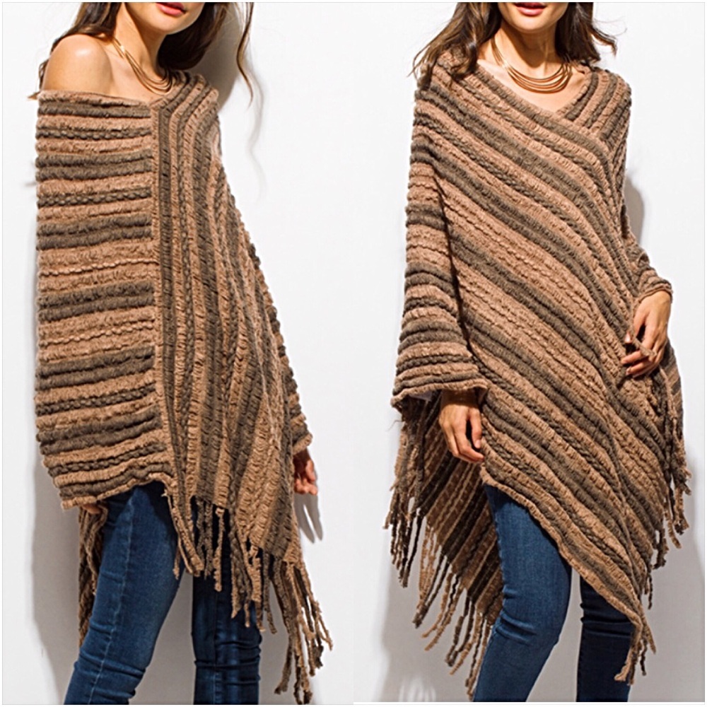 So Soft Tan Sweater Poncho Scarf Wrap O/S - Picture 2 of 7